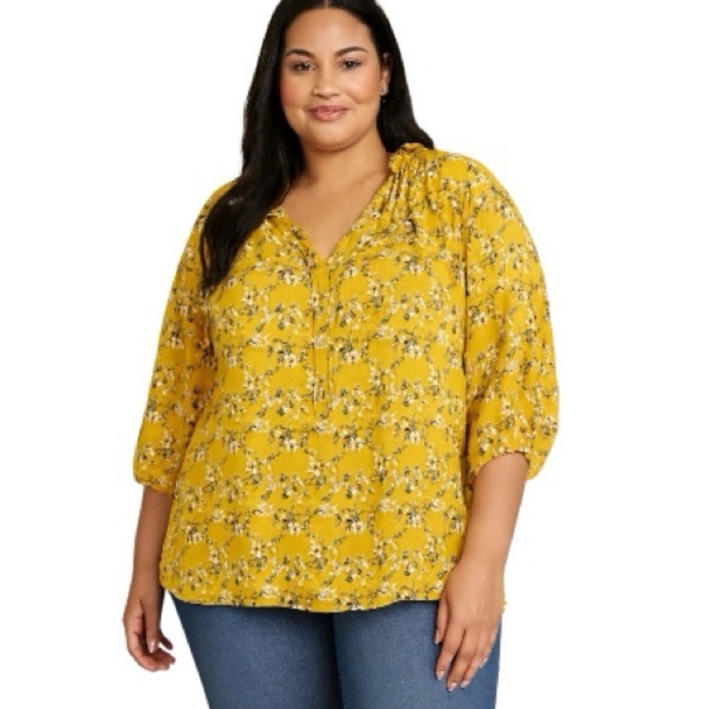 MELLODAY Yellow Floral Top | Women's Size 3X